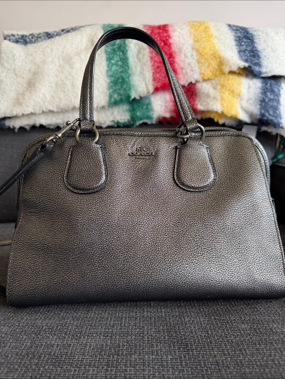 Coach Metallic Pebbled Leather Satchel - Gunmetal